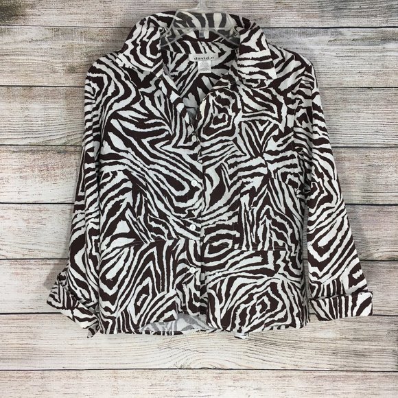 David N Linen Blend Top Button Up Peplum Waist Short Animal Print Women's M - Picture 5 of 7